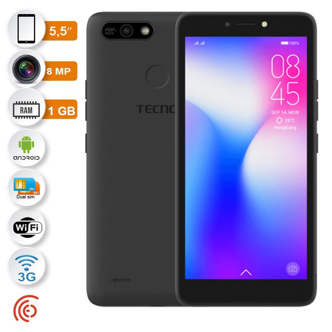 Tecno Pop 2 F 5,5" 2Sim 3G 8 Mpx 1/16Go 2400 Mah Noir
