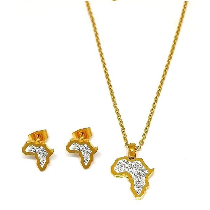 product_image_name-Fashion-Ensemble Collier - Boucle D'Oreille à Motif Afrique -  Couleur Or-1