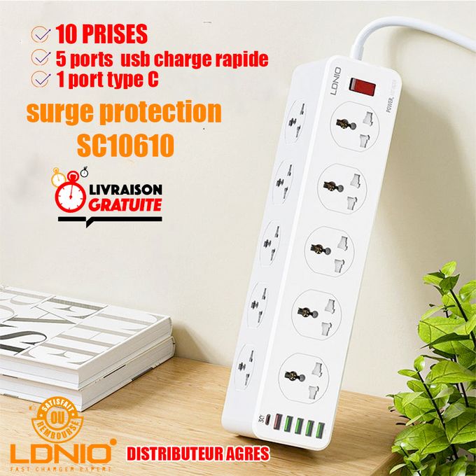 Ldnio MULTIPRISE LDNIO 10 PRISES - 5 PORTS - Prix pas cher