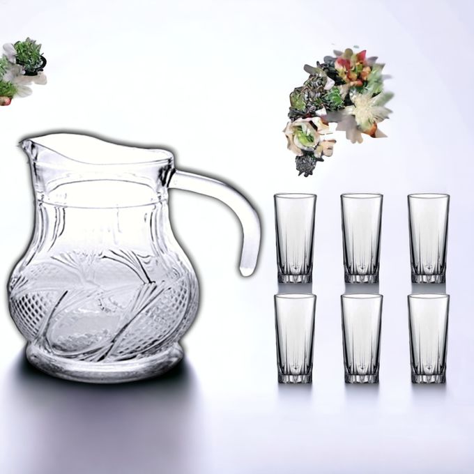 Generic Ensemble de 6pièces en verre+carafe+plateau dorée - Prix pas cher