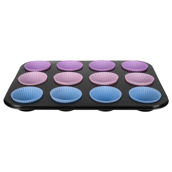 Moule à muffins en silicone pour 12 muffins, sans BPA, revêtement  antiadhésif, moule à