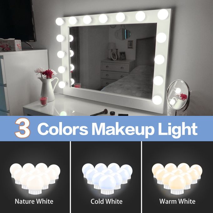 Lumire De Miroir,lampe Miroir Maquillage Led Avec 10 Ampoules De Dimmable  Et 3 Modes De Couleur,lumire Miroir Hollywood Pour Miroir De Maquillage Et  C