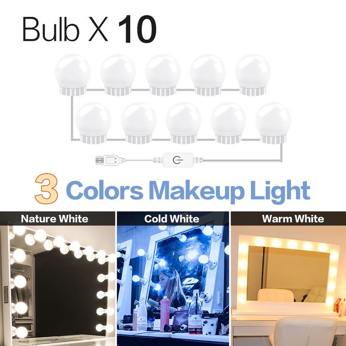 LED Visière Miroir De Courtoisie , Recharge Usb Maquillage Miroir , En  Forme De C Écran Tactile LED , 3 couleurs Lampe , Pour Voiture Camion SUV