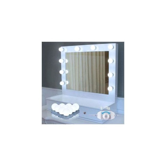 Kit d'Éclairage de Miroir de Courtoisie à LED - Style Hollywoodien -  Adaptateur - 10 Ampoules LED Réglables - Luminaire USB Flexible 15,3 pieds