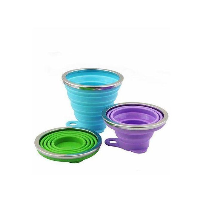 2 Gobelets Pliables En Silicone Avec Couvercle – 270 Ml, Sans BPA, Pour Camping, Randonnée (blanc Et Bleu)