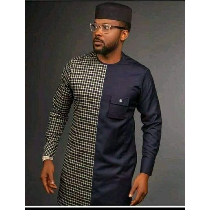 Fashion Ensemble Tunique Homme Manche Longue De Couleur Bleu Nuit