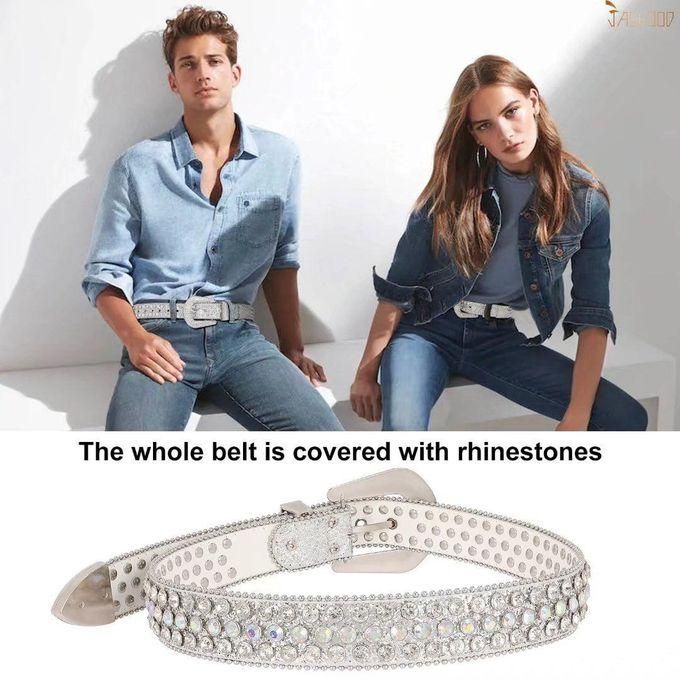 Ceinture en cuir véritable avec strass brillants pour femme