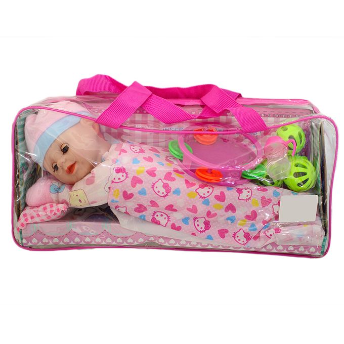 product_image_name-TOY LAND-Poupée Bébé Semi Peluche   Lit   Accessoires - 3 Ans  - Rose- CADEAU De NOEL-1