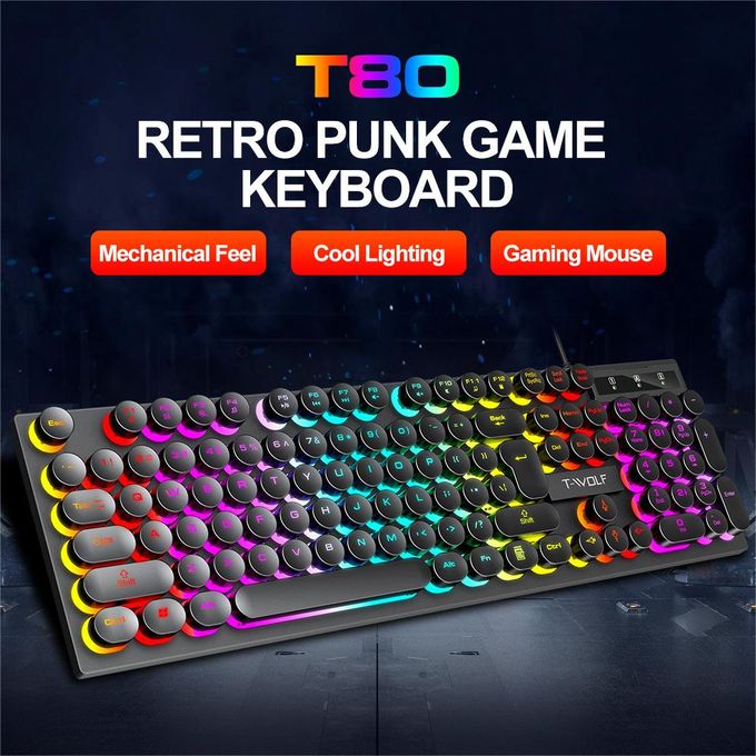 Yunseity Clavier de Jeu Mécanique, Clavier Lumineux de Style Machine à  écrire Punk Filaire USB, Clavier Rond à 87 Touches avec Rétroéclairage  coloré