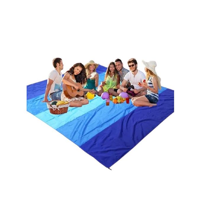 HUHUDAY Anti-Sable Tapis de Plage, Grande Serviette de Plage, Couverture, 210 x 200 cm, imperméable, Portable de Pique-Nique, avec 4 piquets Fixes pour Camping