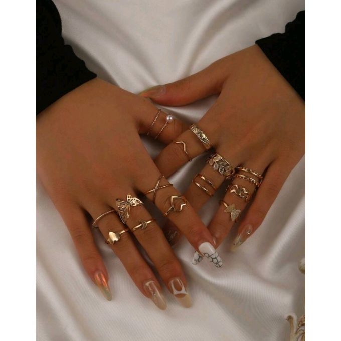 Fashion Ensemble Bague Femme 14 Pieces Jaune Or Prix pas cher Jumia CI