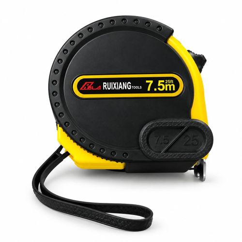 Mètre ruban RUIXIANG 7,5 m (25 ft) – Flexible à verrouillage, boîtier antichoc noir et jaune avec dragonne – Bricolage, chantier, couture