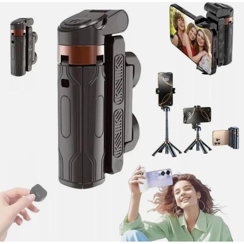 Trépied à selfie rotatif à 360° avec télécommande, en métal, capacité de charge maximale de 2 kg, adapté aux vlogs de voyage en extérieur (noir).