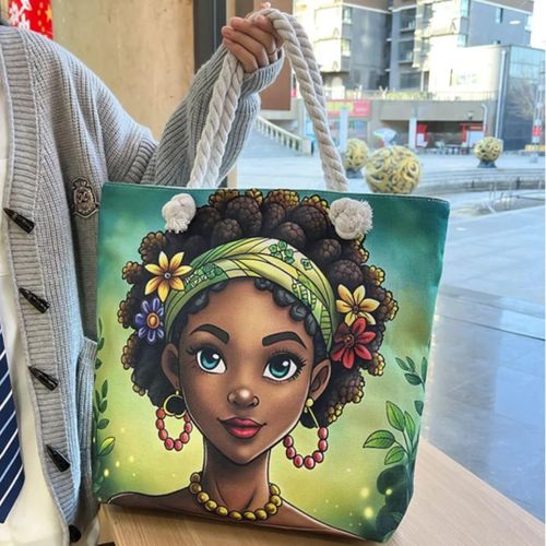 Grand Sac Cabas en Toile Canvas - Design Portrait Artistique & Anses en Corde