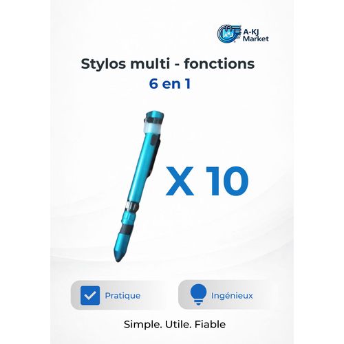 10 Stylo Multifonction 6-en-1 – Stylo, Lampe Torche, Boussole, Support Téléphone, Tournevis & Stylet | Gadget Pratique pour École, Voyage ou Cadeau