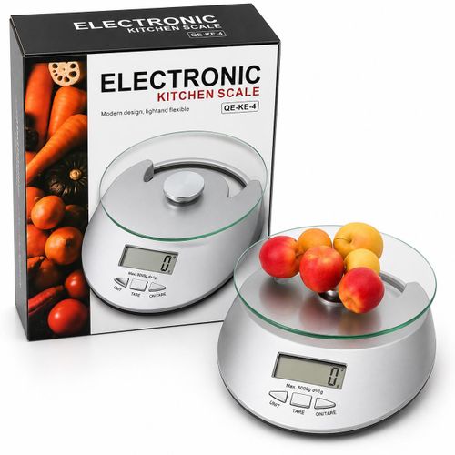 Balance de Cuisine Numérique SD-4, Capacité 5 kg, Précision 1 g, Plateau en Verre Trempé, Fonction Tare, Écran LCD, Conversion Multi-unités pour Cuisine et Pâtisserie