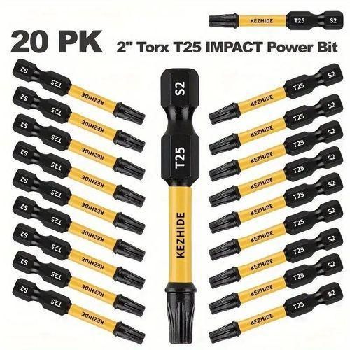 Jeu d'embouts de tournevis Torx T25 (20 pièces), embouts de 2 pouces résistants aux chocs, en acier S2.