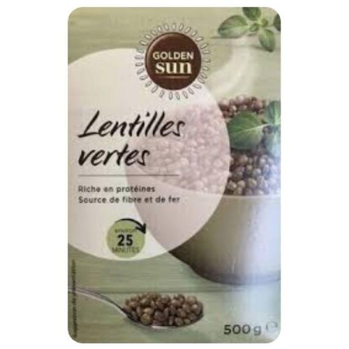 Lentilles vertes Golden Sun 500 g. Importé de France