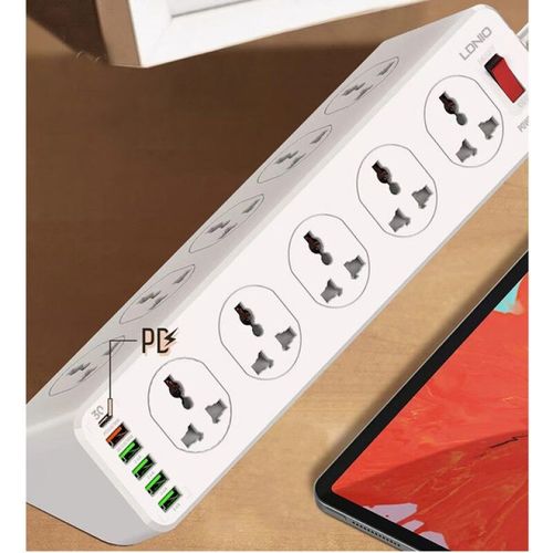 Multiprise Avec 10 Prises Universelles, 4 Ports USB, 1 Chargeur Rapide, PD Type C-blanc