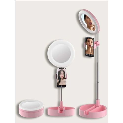 Lampe D'appoint De Bureau Pliable Avec Miroir De Maquillage -Rose