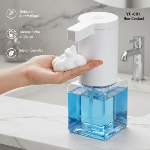 Distributeur de Savon Automatique Sans Contact YF-001 - Mousse Riche, Capteur Infrarouge - Hygiénique, Design Moderne, USB/Piles - Pour Cuisine & SDB