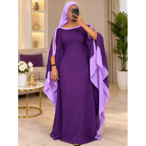 Robe longue violet élégante avec cape