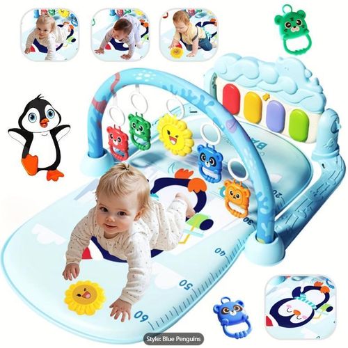 Tapis de jeu pour bébé, tapis de jeu musical avec clavier de piano, tapis d'éveil pour le ventre avec 5 jouets sensoriels pour bébé, musique et lumières.