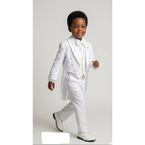 TENUE DE CEREMONIE BLANCHE POUR GARCON DE 1 A 4 ANS VESTE EN QUEUE DE PIE GILET PANTALON NOEUD ET CHEMISE