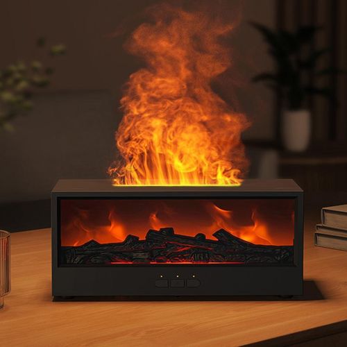 Diffuseur & Humidificateur Effet Flamme Cheminée 300ml, avec Télécommande, LED 7 Couleurs,