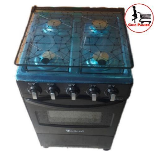 Cuisinière à Gaz 4 Feux Avec Four - Bruleur 2 Niveau - Couvercle Vitré