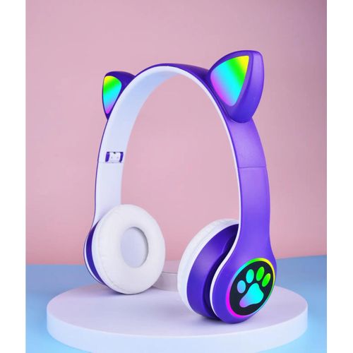 Casque Enfant Et Adulte V23M Violet - Casque Bluetooth, Casque Chat Lumineux