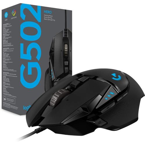 Logi G G502 HERO Souris Gamer Filaire Haute Performance, Capteur Gaming HERO 25K, 25 600 PPP, RVB, Poids Ajustable, 11 Boutons Programmables, Mémoire Intégrée, PC/Mac - Noir