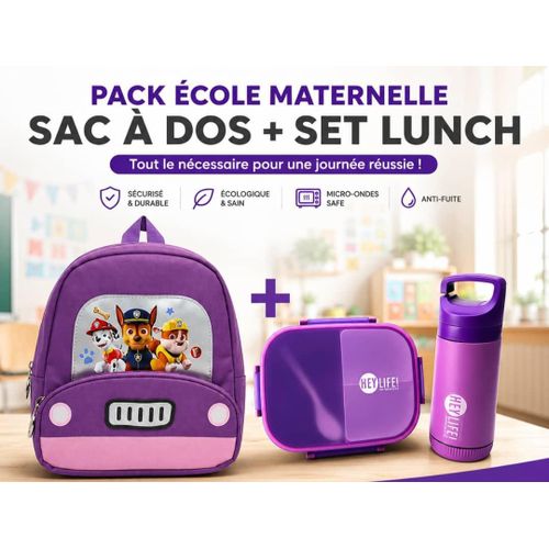 Pack École Maternelle : Sac à Dos + Set Lunch (Boîte à Goûter et Gourde)