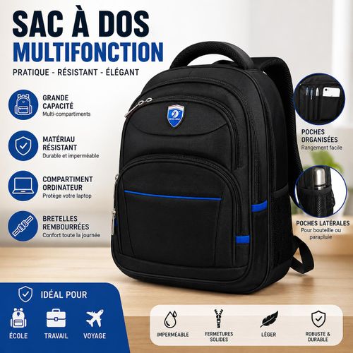 Sac à Dos Scolaire Multifiction Noir et Bleu – CP1 à CP2
