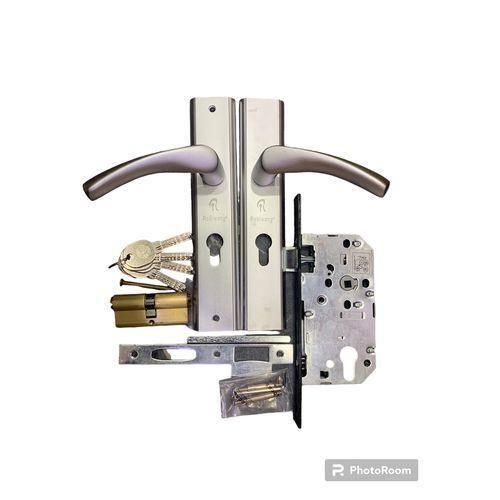 Poignée De Porte + Serrure Encastrable + Canon Avec 5 Clés - Gris