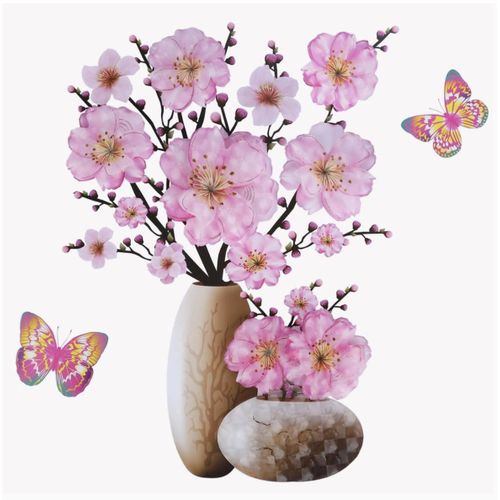 Sticker(autocollant) Pot De Fleurs 3D - Rose