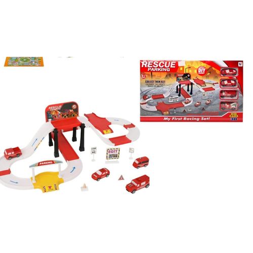 Circuit de Voitures Rescue Parking Kid Cars 3D Piste de Course Modulable avec Mini Vhicules et Panneaux pour Enfant ds 3 Ans