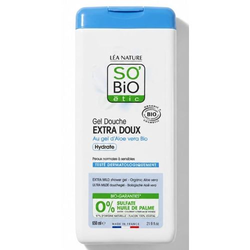 Gel Douche Extra Doux Hydratant SO BIO Au Gel D'aloe Véra Bio Peaux Normales à Sensibles 650ml Importé De France