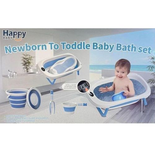 Ensemble de bain pliable pour bébé (nouveau-né à enfant en bas âge), bleu, portable et facile à ranger, 4 en 1