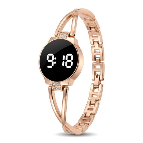 Montre LED pour Femmes - Chaîne Infini en Or et Strass, Montre-Bracelet Élégante