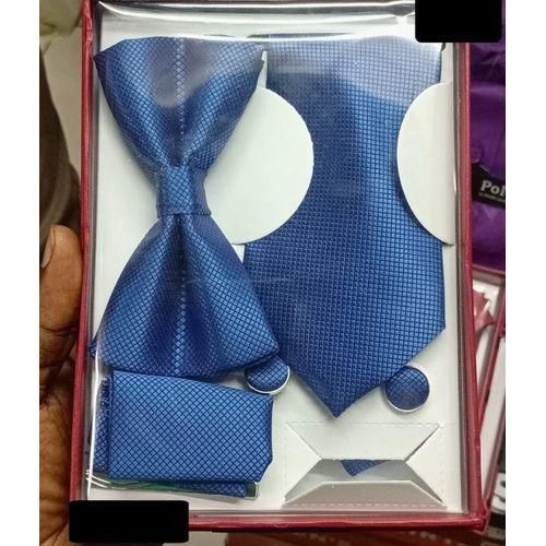 Coffret Accessoires Cravate + Pince + Nœud Papillon + Pochette + Bouton De Manchettes - Bleu