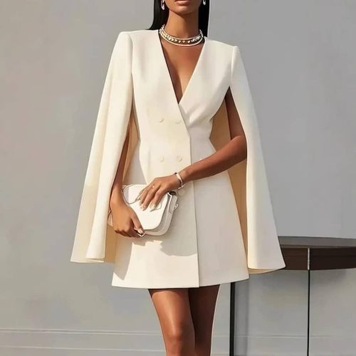 Robe Blazer Femme Élégante à Manches Cape – BEIGE