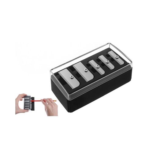 Taille-crayon cosmétique à 5 trous pour crayons à pointe longue, taille-crayon maquillage pour crayons eyeliner, lip liner, brow et sourcils, multi-tailles avec couvercle amovible, facile à nettoyer, outil de maquillage compact de voyage, noir