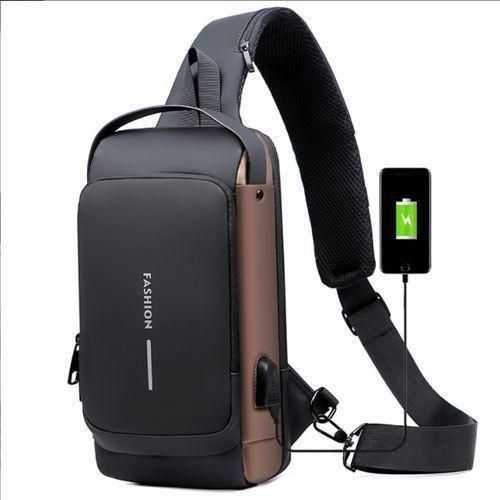 Men's Patent Leather Shoulder Bag, Multi-Function Chest Bag