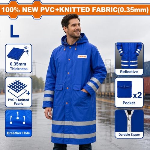 Imperméable de Sécurité Réfléchissant – Veste de Pluie Longue Étanche avec Capuche, Haute Visibilité, Usage Professionnel