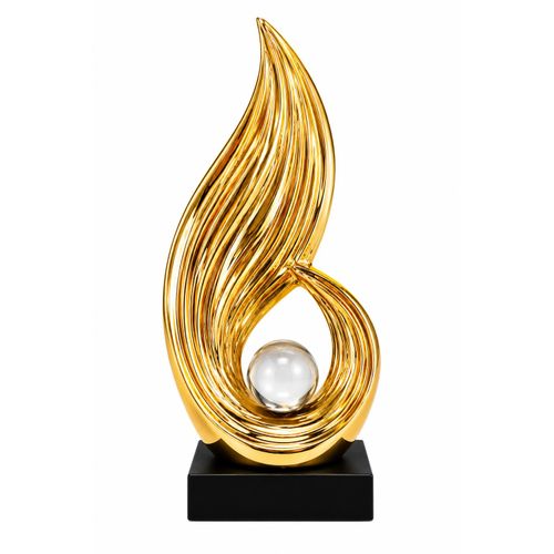 Statue Décorative Moderne Dorée avec Boule en Cristal – Sculpture de Luxe sur Socle Noir – Objet de Décoration pour Salon, Bureau et Hôtel