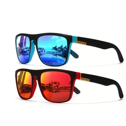 1 Paires de Lunettes de Soleil Polarisees pour Cyclisme et Plein Air Hommes & Femmes - Matiere Plastique, Protection UV, Orange/Bleu