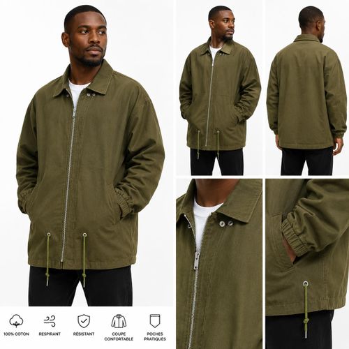 Veste Utilitaire Zippée en Toile de Coton – Vert Olive