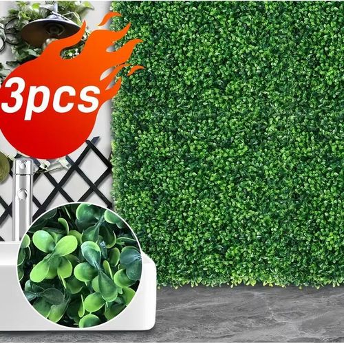 Panneau de buis a-rtificiel en 3 parties - 40 cm x 60 cm - Grande décoration suspendue pour intérieur/extérieur, mur végétal a-rtificiel durable