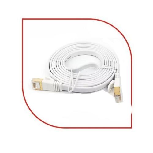 Câble Ethernet CAT6E plat, connecteurs RJ45 plaqués or, cordon de raccordement réseau LAN Internet 2m, câble réseau LAN Cat6 tressé 2 mètres, câble réseau haute vitesse 1Gbps pour routeur, PC, PS4, jeux vidéo et Smart TV (Blanc)